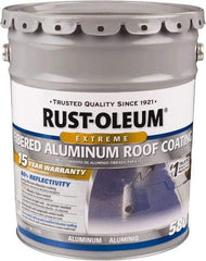 Rust-Oleum - 5 Gal Pail Aluminum Fibered Aluminum Roof Coating - 50 Sq Ft/Gal Coverage, 397 g/L VOC Content, Mildew Resistant, Long Term Durability & Weather Resistance - Americas Industrial Supply