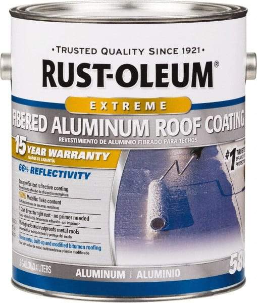 Rust-Oleum - 1 Gal Can Aluminum Fibered Aluminum Roof Coating - 50 Sq Ft/Gal Coverage, 397 g/L VOC Content, Mildew Resistant, Long Term Durability & Weather Resistance - Americas Industrial Supply