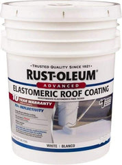 Rust-Oleum - 5 Gal Pail White Elastomeric Roof Coating - 65 Sq Ft/Gal Coverage, Mildew Resistant, Long Term Durability & Weather Resistance - Americas Industrial Supply