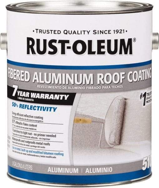 Rust-Oleum - 1 Gal Can Aluminum Fibered Aluminum Roof Coating - 50 Sq Ft/Gal Coverage, 459 g/L VOC Content, Mildew Resistant, Long Term Durability & Weather Resistance - Americas Industrial Supply