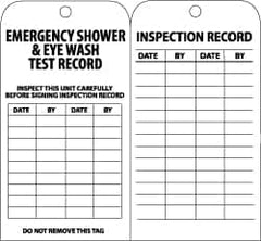 NMC - 3" High x 6" Long, EMERGENCY SHOWER & EYE WASH TEST RECORD, English Safety & Facility Inspection Tag - Tag Header: Notice, 2 Sides, Black & White Paper - Americas Industrial Supply