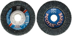 PFERD - 40 Grit, 4-1/2" Disc Diam, 7/8" Center Hole, Type 27 Zirconia Alumina Flap Disc - 13,300 Max RPM, Fiberglass Backing, Arbor Attaching System, Coated - Americas Industrial Supply