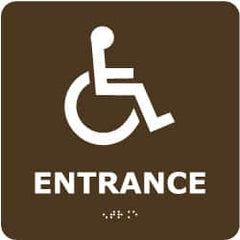 NMC - Entrance, 8" Wide x 8" High, Plastic Sign - English, Braille, White on Brown, Wall Mount - Americas Industrial Supply