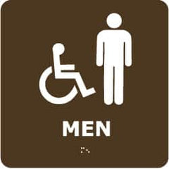 NMC - Men, 8" Wide x 8" High, Plastic Sign - English, Braille, White on Brown, Wall Mount - Americas Industrial Supply