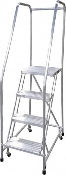 Cotterman - 70" 4 Step Rolling Warehouse Ladder - Rolling Safety Ladder, 350 Lb Capacity, 40" Platform Height, 22" Base Width x 36" Base Depth, Serrated - Americas Industrial Supply