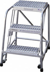 Cotterman - 30" 3 Step Rolling Warehouse Ladder - Rolling Safety Ladder, 350 Lb Capacity, 30" Platform Height, 30" Base Width x 29" Base Depth, Serrated - Americas Industrial Supply