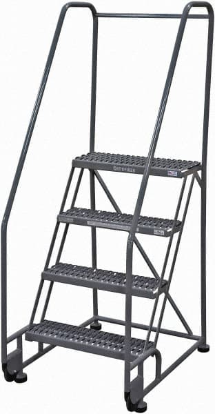 Cotterman - 70" 4 Step Rolling Warehouse Ladder - Tilt & Roll Safety Ladder, 450 Lb Capacity, 40" Platform Height, 28" Base Width x 37" Base Depth, Serrated Steel - Americas Industrial Supply