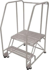 Cotterman - 50" 2 Step Rolling Warehouse Ladder - Tilt & Roll Safety Ladder, 450 Lb Capacity, 20" Platform Height, 34" Base Width x 28" Base Depth, Serrated Steel - Americas Industrial Supply