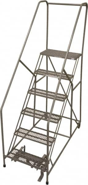 Cotterman - 90" 6 Step Rolling Warehouse Ladder - 50° Incline, 450 Lb Capacity, 60" Platform Height, 30" Base Width x 72" Base Depth, Perforated Tread - Americas Industrial Supply