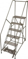 Cotterman - 90" 6 Step Rolling Warehouse Ladder - 50° Incline, 450 Lb Capacity, 60" Platform Height, 30" Base Width x 72" Base Depth, Perforated Tread - Americas Industrial Supply