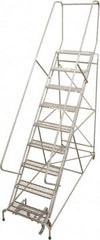 Cotterman - 87" 9 Step Rolling Warehouse Ladder - 50° Incline, 450 Lb Capacity, 90" Platform Height, 32" Base Width x 120" Base Depth, Perforated Tread - Americas Industrial Supply