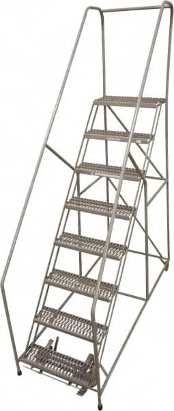 Cotterman - 78" 8 Step Rolling Warehouse Ladder - 50° Incline, 450 Lb Capacity, 80" Platform Height, 32" Base Width x 110" Base Depth, Perforated Tread - Americas Industrial Supply