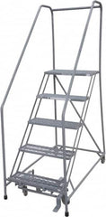 Cotterman - 80" 5 Step Rolling Warehouse Ladder - 50° Incline, 450 Lb Capacity, 50" Platform Height, 30" Base Width x 51" Base Depth, Perforated Tread - Americas Industrial Supply