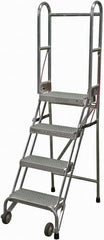 Cotterman - 70" 4 Step Rolling Warehouse Ladder - Portable Folding Safety Ladder, 350 Lb Capacity, 40" Platform Height, 21" Base Width x 36" Base Depth, Perforated Tread - Americas Industrial Supply