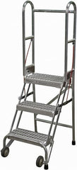 Cotterman - 60" 3 Step Rolling Warehouse Ladder - Portable Folding Safety Ladder, 350 Lb Capacity, 30" Platform Height, 21" Base Width x 28" Base Depth, Serrated - Americas Industrial Supply