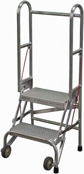 Cotterman - 50" 2 Step Rolling Warehouse Ladder - Portable Folding Safety Ladder, 350 Lb Capacity, 20" Platform Height, 21" Base Width x 22" Base Depth, Perforated Tread - Americas Industrial Supply