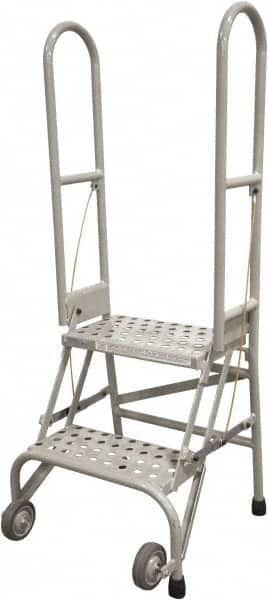 Cotterman - 50" 2 Step Rolling Warehouse Ladder - Portable Folding Safety Ladder, 350 Lb Capacity, 20" Platform Height, 21" Base Width x 22" Base Depth, Perforated Tread - Americas Industrial Supply