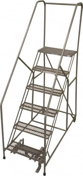 Cotterman - 90" 6 Step Rolling Warehouse Ladder - 50° Incline, 450 Lb Capacity, 60" Platform Height, 33" Base Width x 60" Base Depth, Perforated Tread - Americas Industrial Supply