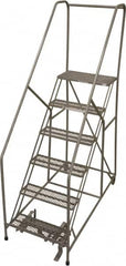 Cotterman - 90" 6 Step Rolling Warehouse Ladder - 50° Incline, 450 Lb Capacity, 60" Platform Height, 33" Base Width x 60" Base Depth, Perforated Tread - Americas Industrial Supply