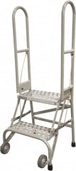 Cotterman - 50" 2 Step Rolling Warehouse Ladder - Portable Folding Safety Ladder, 350 Lb Capacity, 20" Platform Height, 21" Base Width x 22" Base Depth, Rubber Matted - Americas Industrial Supply