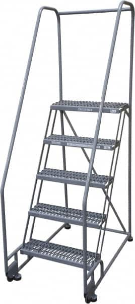 Cotterman - 80" 5 Step Rolling Warehouse Ladder - Tilt & Roll Safety Ladder, 450 Lb Capacity, 50" Platform Height, 28" Base Width x 43" Base Depth, Serrated Steel - Americas Industrial Supply