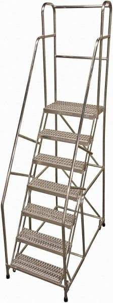 Cotterman - 100" 7 Step Rolling Warehouse Ladder - Rolling Safety Ladder, 350 Lb Capacity, 70" Platform Height, 30" Base Width x 57" Base Depth, Serrated - Americas Industrial Supply