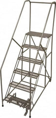 Cotterman - 90" 6 Step Rolling Warehouse Ladder - 50° Incline, 450 Lb Capacity, 60" Platform Height, 30" Base Width x 60" Base Depth, Perforated Tread - Americas Industrial Supply