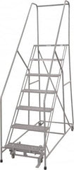 Cotterman - 100" 7 Step Rolling Warehouse Ladder - 50° Incline, 450 Lb Capacity, 70" Platform Height, 30" Base Width x 69" Base Depth, Perforated Tread - Americas Industrial Supply