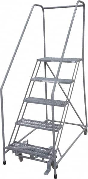 Cotterman - 80" 5 Step Rolling Warehouse Ladder - 50° Incline, 450 Lb Capacity, 50" Platform Height, 30" Base Width x 63" Base Depth, Perforated Tread - Americas Industrial Supply