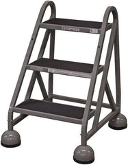 Cotterman - 33" 3 Step Rolling Warehouse Ladder - Rolling Steel Office Ladder, 450 Lb Capacity, 27" Platform Height, 25" Base Width x 28" Base Depth, Rubber Matted - Americas Industrial Supply