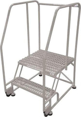 Cotterman - 50" 2 Step Rolling Warehouse Ladder - Tilt & Roll Safety Ladder, 450 Lb Capacity, 20" Platform Height, 34" Base Width x 28" Base Depth, Perforated Tread - Americas Industrial Supply