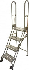 Cotterman - 70" 4 Step Rolling Warehouse Ladder - Portable Folding Safety Ladder, 350 Lb Capacity, 40" Platform Height, 21" Base Width x 36" Base Depth, Perforated Tread - Americas Industrial Supply