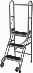 Cotterman - 60" 3 Step Rolling Warehouse Ladder - Portable Folding Safety Ladder, 350 Lb Capacity, 30" Platform Height, 21" Base Width x 28" Base Depth, Rubber Matted - Americas Industrial Supply