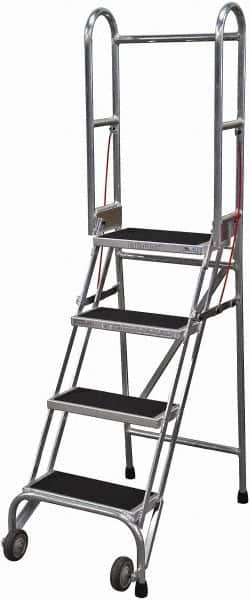 Cotterman - 70" 4 Step Rolling Warehouse Ladder - Portable Folding Safety Ladder, 350 Lb Capacity, 40" Platform Height, 21" Base Width x 36" Base Depth, Rubber Matted - Americas Industrial Supply