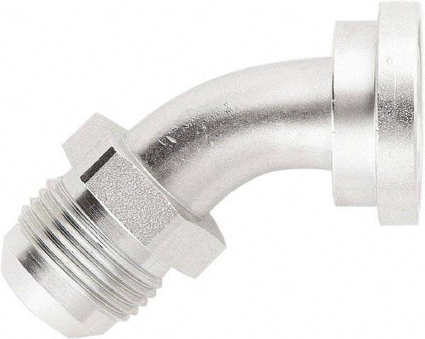 Parker - 1-1/16-12 Male SAE (JIC) 37° Flare Steel Hydraulic Hose SAE Code 61 Flange & 45° Elbow - 3,100 psi, -12 Hose Size, 3/4" Hose Diam - Americas Industrial Supply