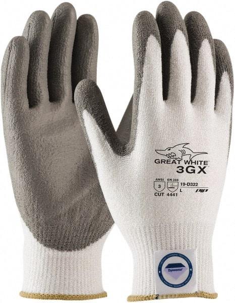 PIP - Size XL (10), ANSI Cut Lvl A3, Puncture Lvl 2, Abrasion Lvl 4, Polyurethane Coated Dyneema Diamond HPPE liner Cut Resistant Gloves - 10" Long, Palm & Fingertips Coated, Dyneema Diamond Lining, Knit Wrist, White/Gray, Paired - Americas Industrial Supply