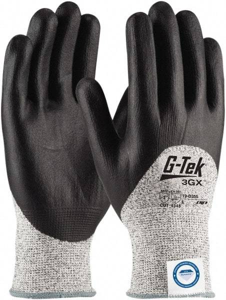 PIP - Size L (9), ANSI Cut Lvl A3, Puncture Lvl 3, Abrasion Lvl 5, Nitrile Coated Dyneema Diamond HPPE liner Cut Resistant Gloves - 9.4" Long, Palm & Fingertips Coated, Dyneema Diamond Lining, Knit Wrist, White/Black, Paired - Americas Industrial Supply