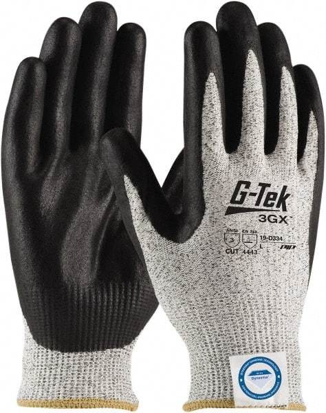 PIP - Size S (7), ANSI Cut Lvl A3, Puncture Lvl 3, Abrasion Lvl 4, Nitrile Coated Dyneema Diamond HPPE liner Cut Resistant Gloves - 9.1" Long, Palm & Fingertips Coated, Dyneema Diamond Lining, Knit Wrist, White/Black, Paired - Americas Industrial Supply