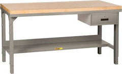 Little Giant - 48 Wide x 24" Deep x 28-3/4" High, Butcher Block Heavy-Duty Workbench with Butcher Block Top - Adjustable Height Legs, Gray - Americas Industrial Supply