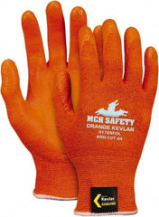 MCR Safety - Size S, ANSI Cut Lvl A4, Puncture Lvl 3, Cut & Puncture Resistant Gloves - Palm Coated, Orange - Americas Industrial Supply