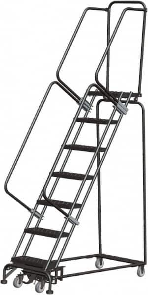 Ballymore - 103" 7 Step Rolling Warehouse Ladder - Lock Step Rolling Safety Ladder, 450 Lb Capacity, 70" Platform Height, 24" Base Width x 55" Base Depth, Perforated Tread - Americas Industrial Supply