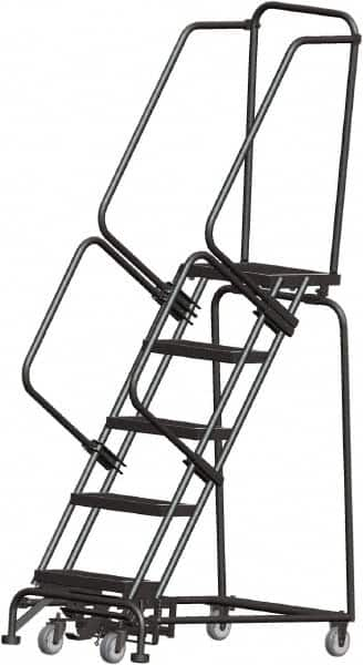 Ballymore - 83" 5 Step Rolling Warehouse Ladder - Lock Step Rolling Safety Ladder, 450 Lb Capacity, 50" Platform Height, 24" Base Width x 43" Base Depth, Perforated Tread - Americas Industrial Supply