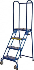 Ballymore - 68" 4 Step Rolling Warehouse Ladder - Lock-N-Stock, 300 Lb Capacity, 38" Platform Height, 24" Base Width x 35" Base Depth, Perforated Tread - Americas Industrial Supply