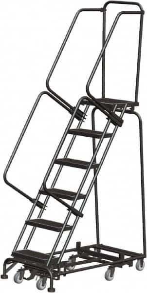 Ballymore - 93" 6 Step Rolling Warehouse Ladder - Lock Step Rolling Safety Ladder, 450 Lb Capacity, 60" Platform Height, 24" Base Width x 49" Base Depth, Perforated Tread - Americas Industrial Supply