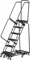 Ballymore - 93" 6 Step Rolling Warehouse Ladder - Lock Step Rolling Safety Ladder, 450 Lb Capacity, 60" Platform Height, 24" Base Width x 49" Base Depth, Perforated Tread - Americas Industrial Supply