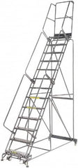 Ballymore - 175" 13 Step Rolling Warehouse Ladder - Lock Step Rolling Safety Ladder, 450 Lb Capacity, 130" Platform Height, 40" Base Width x 94" Base Depth, Perforated Tread - Americas Industrial Supply