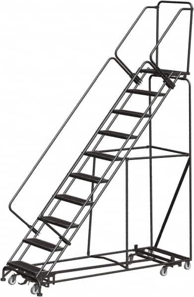 Ballymore - 133" 10 Step Rolling Warehouse Ladder - Lock Step Rolling Safety Ladder, 450 Lb Capacity, 100" Platform Height, 32" Base Width x 90" Base Depth, Perforated Tread - Americas Industrial Supply