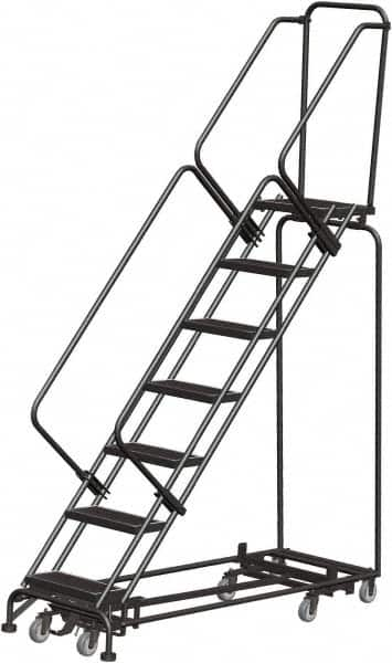 Ballymore - 103" 7 Step Rolling Warehouse Ladder - Lock Step Rolling Safety Ladder, 450 Lb Capacity, 70" Platform Height, 32" Base Width x 66" Base Depth, Perforated Tread - Americas Industrial Supply