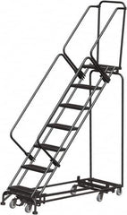 Ballymore - 103" 7 Step Rolling Warehouse Ladder - Lock Step Rolling Safety Ladder, 450 Lb Capacity, 70" Platform Height, 32" Base Width x 66" Base Depth, Perforated Tread - Americas Industrial Supply