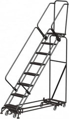 Ballymore - 113" 8 Step Rolling Warehouse Ladder - Lock Step Rolling Safety Ladder, 450 Lb Capacity, 80" Platform Height, 32" Base Width x 74" Base Depth, Perforated Tread - Americas Industrial Supply